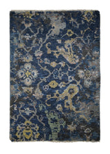 A31346 Oriental Rug Indian Handmade Area Transitional 2'0'' x 3'0'' -2x3- Blue Yellow Gold Floral Erased Abstract Design