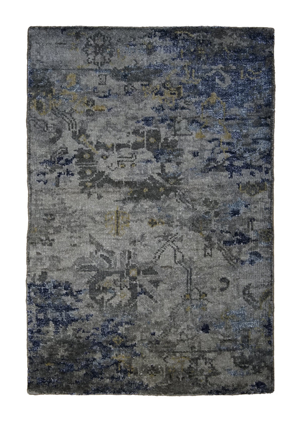 A31353 Oriental Rug Indian Handmade Area Transitional 2'0'' x 3'0'' -2x3- Gray Blue Geometric Erased Abstract Design