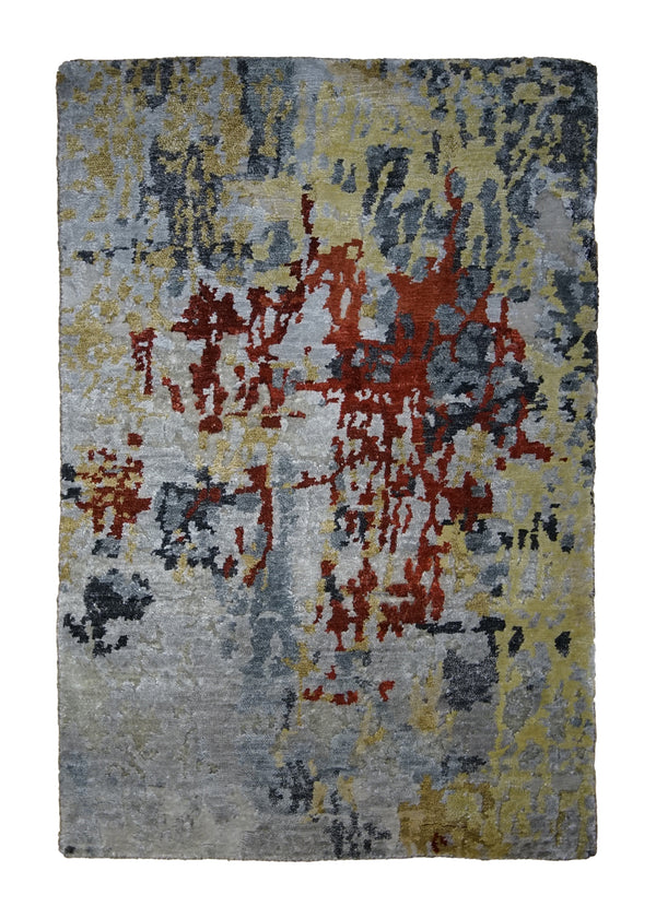 A31356 Oriental Rug Indian Handmade Area Modern 2'0'' x 3'0'' -2x3- Whites Beige Red Yellow Gold Splatter Abstract Design