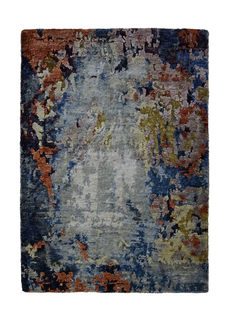 A31358 Oriental Rug Indian Handmade Area Modern 2'0'' x 3'0'' -2x3- Blue Multi-color Whites Beige Splatter Abstract Design