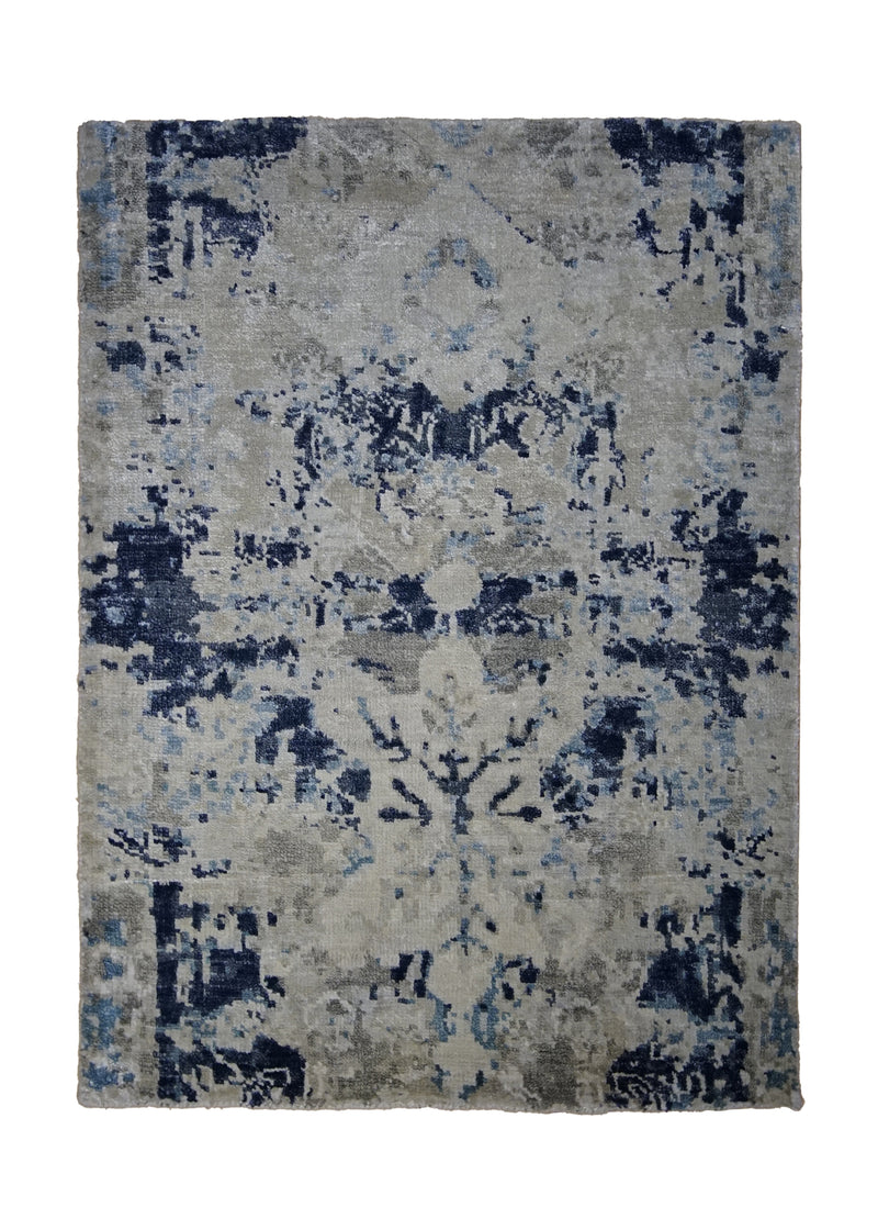 A31360 Oriental Rug Indian Handmade Area Transitional 2'0'' x 3'0'' -2x3- Gray Blue Whites Beige Floral Erased Abstract Design