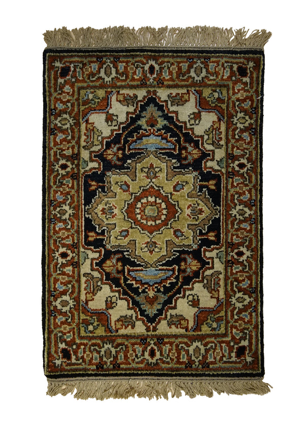 A31370 Oriental Rug Indian Handmade Area Transitional Tribal 2'0'' x 3'0'' -2x3- Black Red Yellow Gold Geometric Heriz Design
