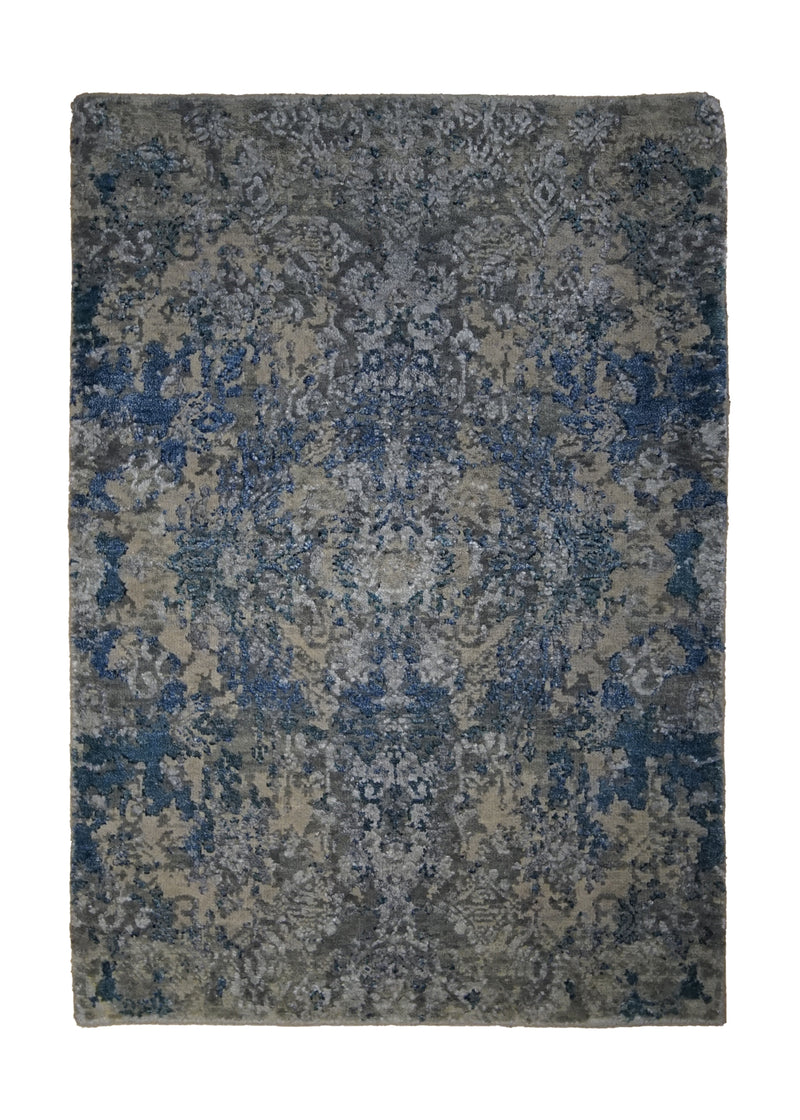 A31372 Oriental Rug Indian Handmade Area Transitional 2'0'' x 3'0'' -2x3- Blue Gray Geometric Erased Abstract Design