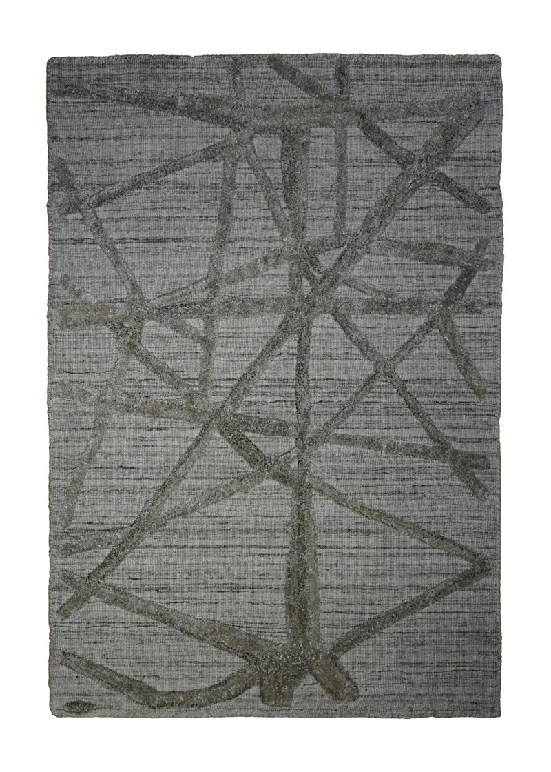 A31375 Oriental Rug Indian Handmade Area Modern Neutral 2'0'' x 3'0'' -2x3- Whites Beige Gray Crackle High Low Pile Design