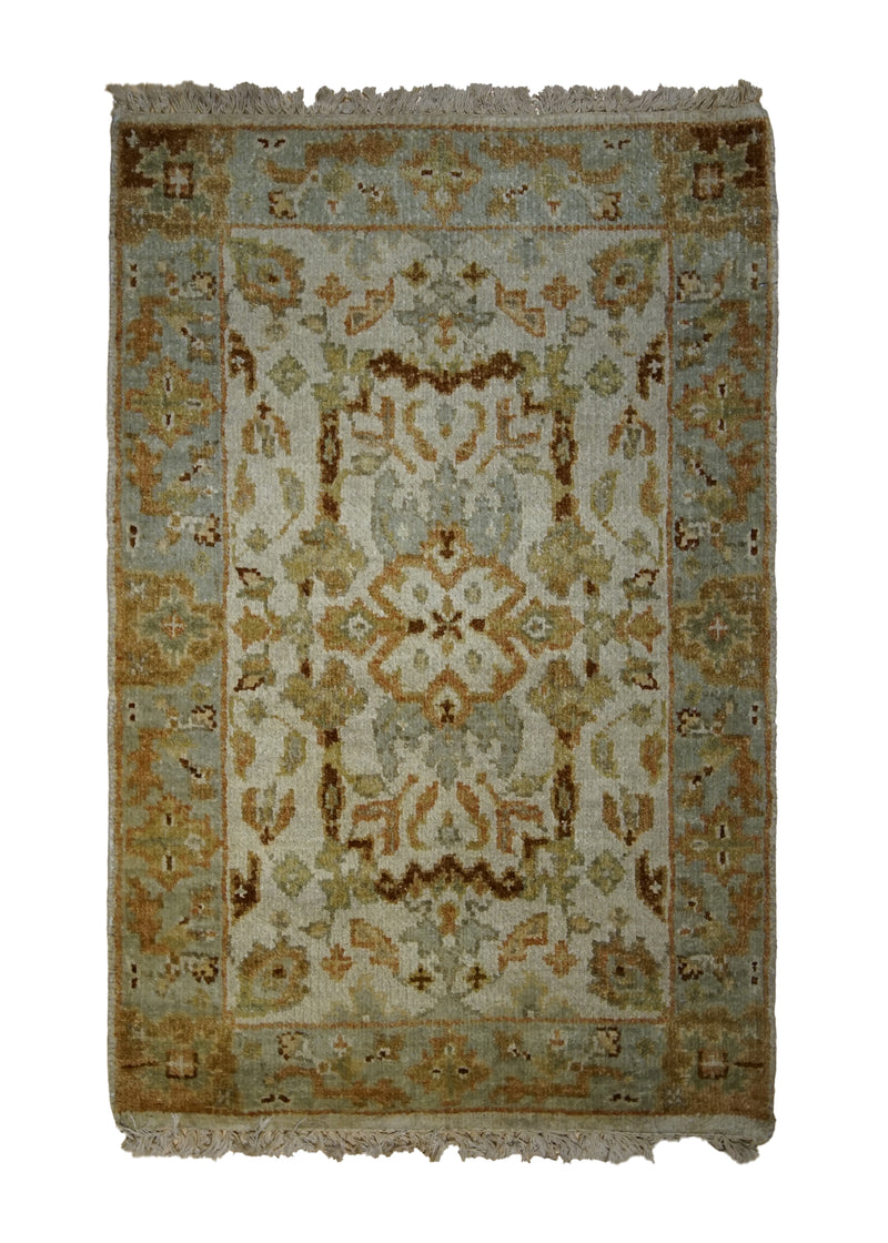 A31380 Oriental Rug Indian Handmade Area Transitional 2'0'' x 3'0'' -2x3- Whites Beige Blue Floral Design