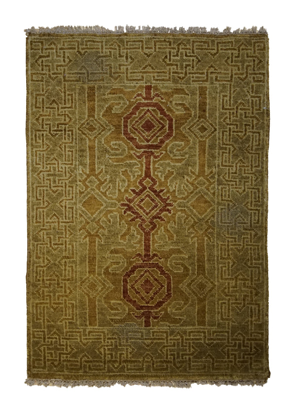 A31383 Oriental Rug Indian Handmade Area Transitional 2'0'' x 3'0'' -2x3- Brown Yellow Gold Geometric Design