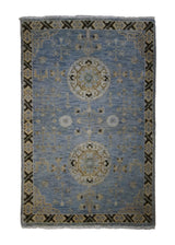 A31384 Oriental Rug Indian Handmade Area Transitional 2'0'' x 3'0'' -2x3- Blue Yellow Gold Floral Khotan Design