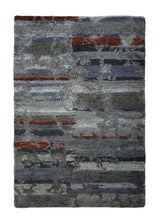 A31385 Oriental Rug Indian Handmade Area Modern 2'0'' x 3'0'' -2x3- Gray Blue Red Erased Stripes Abstract Design