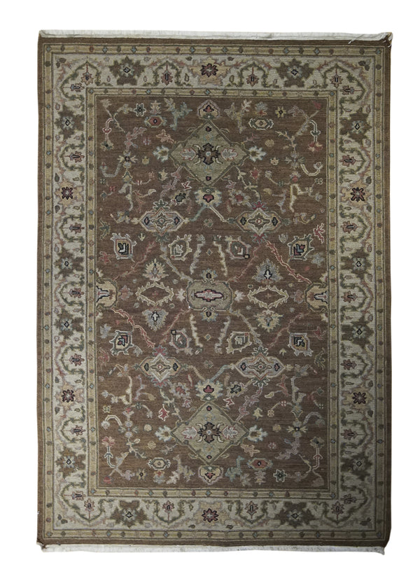 A31393 Oriental Rug Indian Handmade Area Transitional 4'1'' x 6'1'' -4x6- Brown Whites Beige Blue Soumak Geometric Design