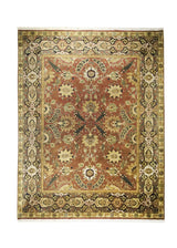 A31394 Oriental Rug Indian Handmade Area Transitional 7'12'' x 10'3'' -8x10- Red Yellow Gold Tea Washed Floral Design
