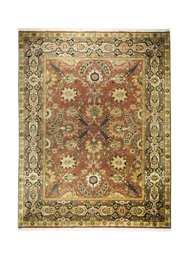 A31394 Oriental Rug Indian Handmade Area Transitional 7'12'' x 10'3'' -8x10- Red Yellow Gold Tea Washed Floral Design