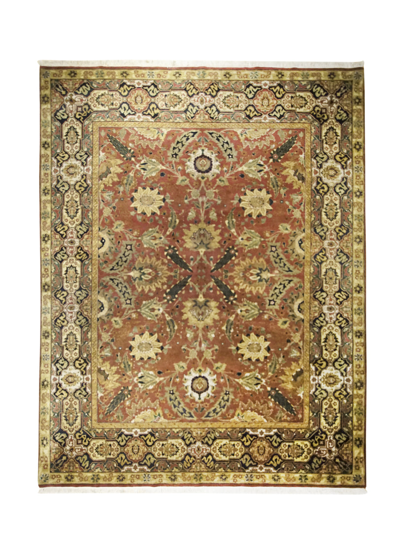 A31394 Oriental Rug Indian Handmade Area Transitional 7'12'' x 10'3'' -8x10- Red Yellow Gold Tea Washed Floral Design