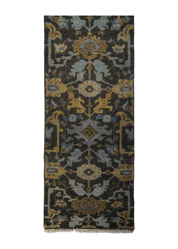 A31405 Oriental Rug Indian Handmade Runner Transitional 2'6'' x 10'0'' -3x10- Gray Yellow Gold Geometric Design
