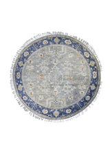 A31417 Oriental Rug Indian Handmade Round Transitional 5'12'' x 6'0'' -6x6- Gray Blue Whites Beige Geometric Oushak Design