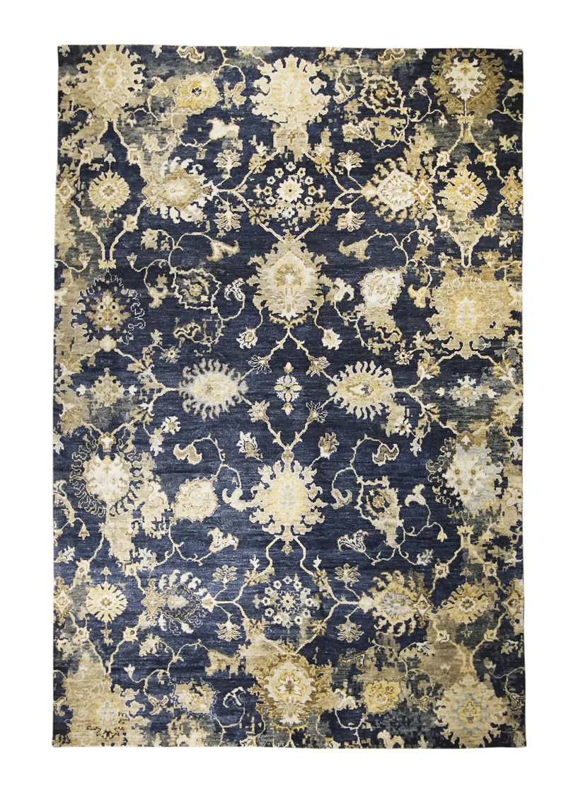 A31422 Oriental Rug Indian Handmade Area Transitional 6'0'' x 9'0'' -6x9- Blue Yellow Gold Floral Oushak Design