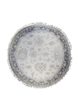 A31443 Oriental Rug Indian Handmade Round Transitional Neutral 5'12'' x 6'0'' -6x6- Gray Whites Beige Floral Oushak Design