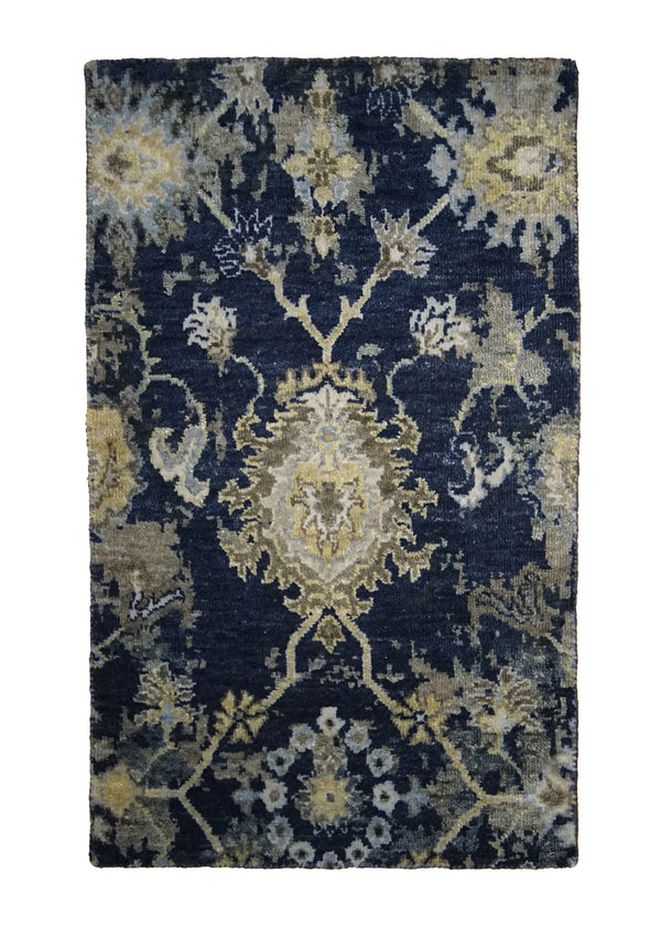 A31447 Oriental Rug Indian Handmade Area Transitional 2'0'' x 3'0'' -2x3- Blue Yellow Gold Floral Oushak Design