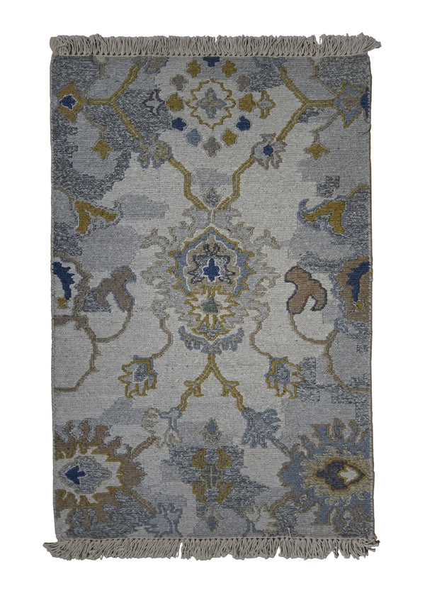 A31448 Oriental Rug Indian Handmade Area Transitional Neutral 2'0'' x 3'0'' -2x3- Whites Beige Yellow Gold Floral Oushak Soumak Design