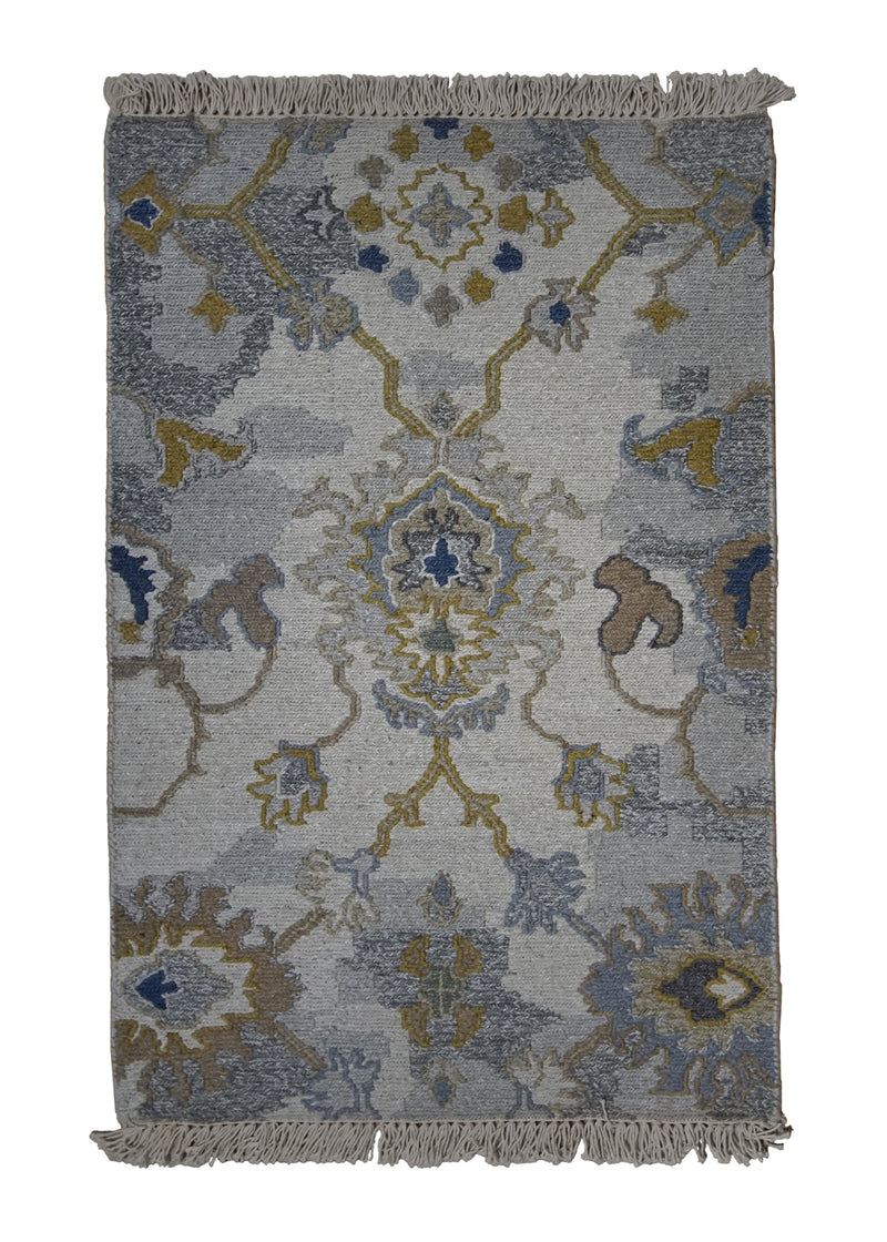 A31448 Oriental Rug Indian Handmade Area Transitional Neutral 2'0'' x 3'0'' -2x3- Whites Beige Yellow Gold Floral Oushak Soumak Design