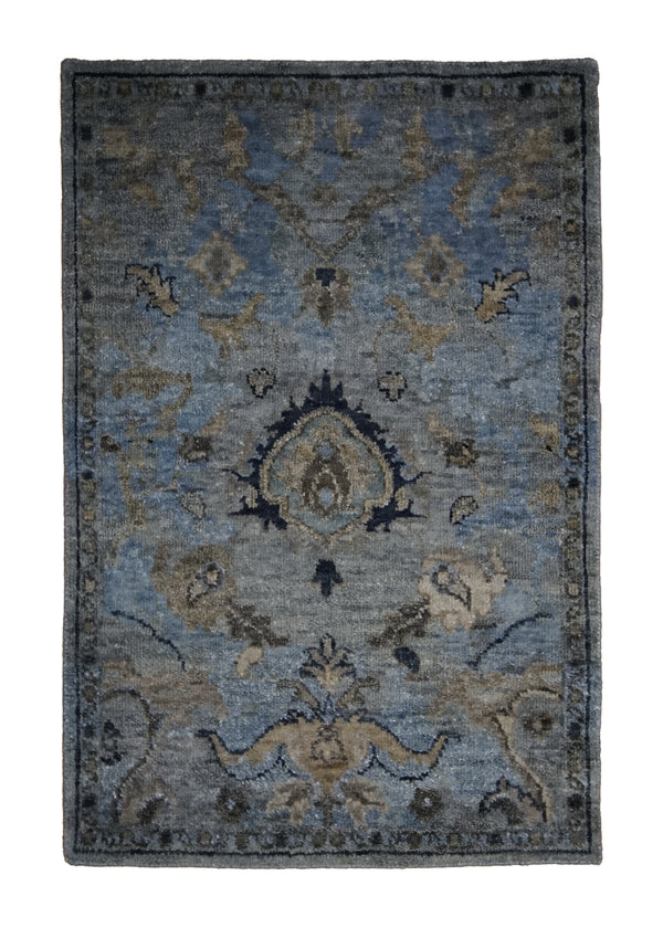 A31449 Oriental Rug Indian Handmade Area Transitional 2'0'' x 3'0'' -2x3- Blue Whites Beige Floral Oushak Design