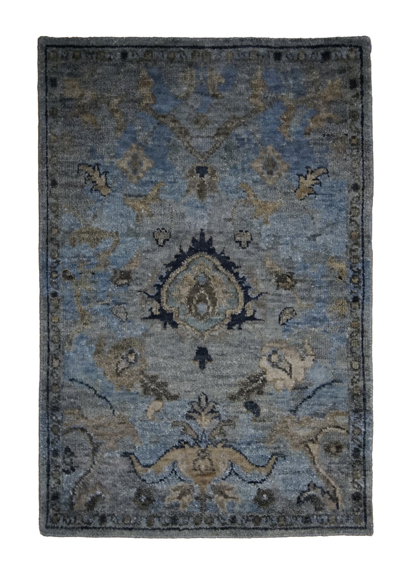 A31449 Oriental Rug Indian Handmade Area Transitional 2'0'' x 3'0'' -2x3- Blue Whites Beige Floral Oushak Design