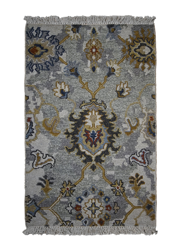 A31452 Oriental Rug Indian Handmade Area Transitional 2'0'' x 3'0'' -2x3- Blue Yellow Gold Floral Oushak Soumak Design
