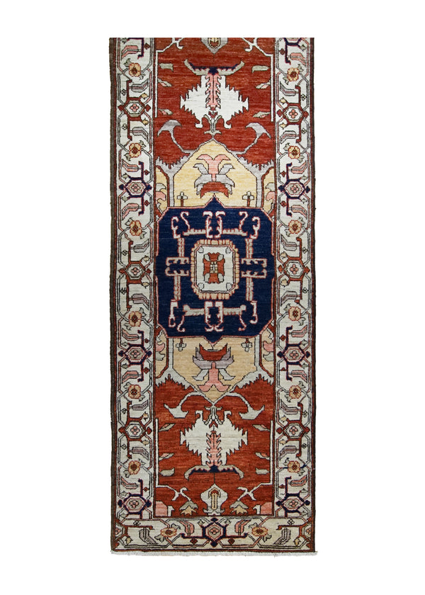 A31463 Oriental Rug Pakistani Handmade Runner Transitional Tribal 2'4'' x 6'7'' -2x7- Red Whites Beige Serapi Geometric Design