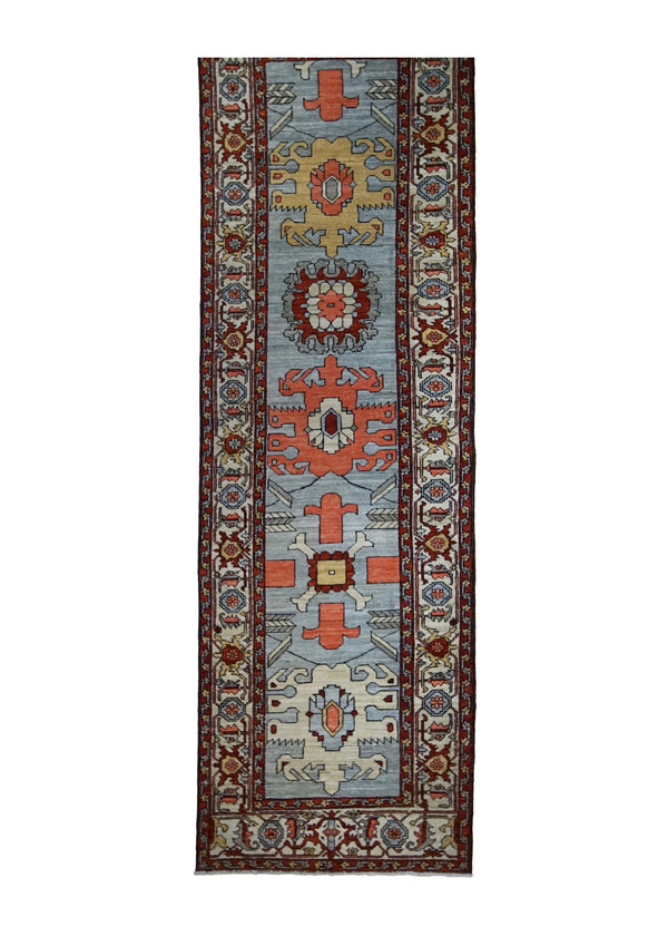 A31466 Oriental Rug Pakistani Handmade Runner Transitional Tribal 2'7'' x 8'5'' -3x8- Gray Red Serapi Geometric Design