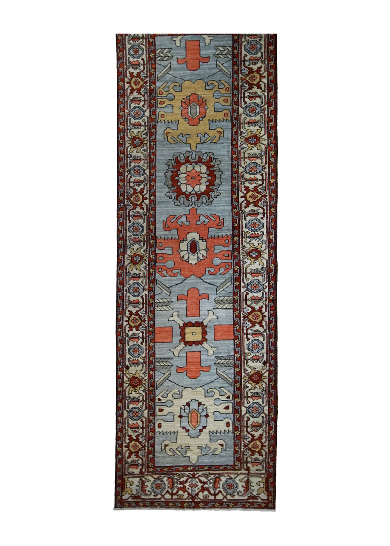 A31466 Oriental Rug Pakistani Handmade Runner Transitional Tribal 2'7'' x 8'5'' -3x8- Gray Red Serapi Geometric Design