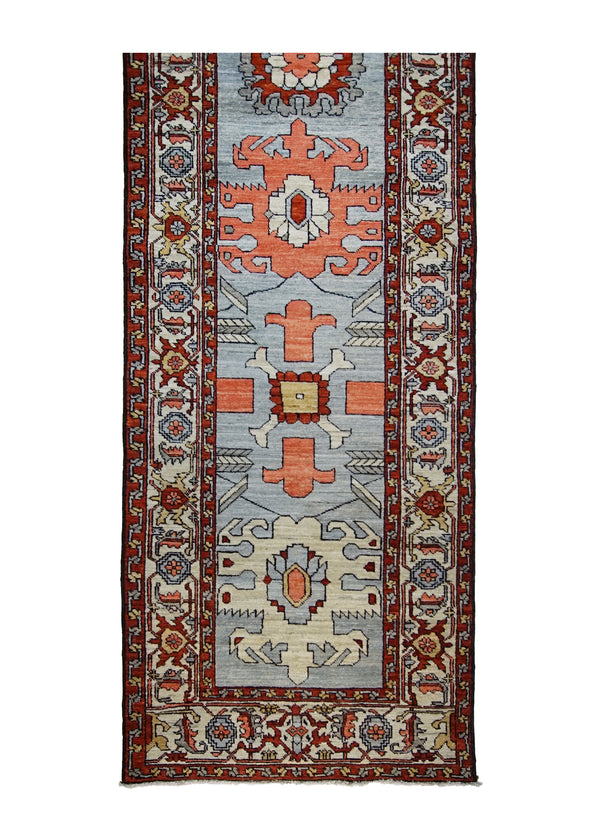A31467 Oriental Rug Pakistani Handmade Runner Transitional Tribal 2'7'' x 8'5'' -3x8- Gray Red Serapi Geometric Design