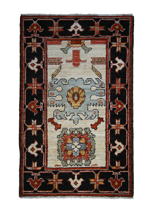 A31477 Oriental Rug Pakistani Handmade Area Transitional Tribal 2'3'' x 3'0'' -2x3- Black Red Serapi Geometric Design
