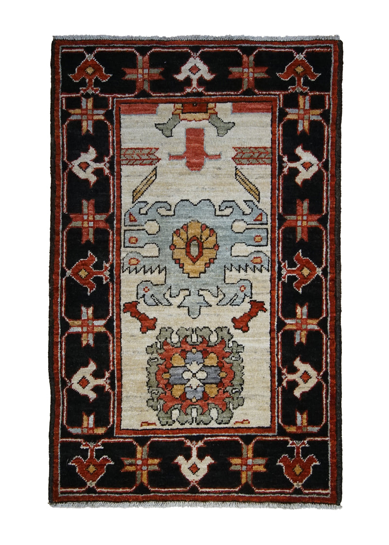 A31477 Oriental Rug Pakistani Handmade Area Transitional Tribal 2'3'' x 3'0'' -2x3- Black Red Serapi Geometric Design