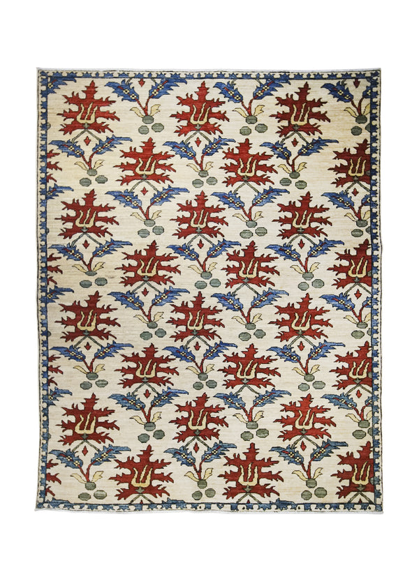 A31481 Oriental Rug Pakistani Handmade Area Transitional Tribal 5'4'' x 6'10'' -5x7- Whites Beige Red Serapi Geometric Design