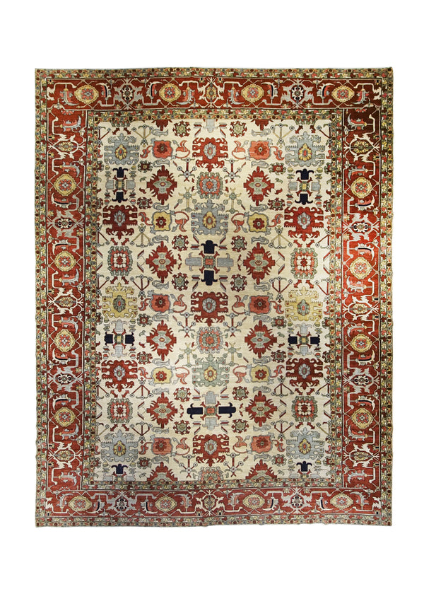 A31483 Oriental Rug Pakistani Handmade Area Transitional Tribal 13'3'' x 17'4'' -13x17- Whites Beige Red Serapi Geometric Design