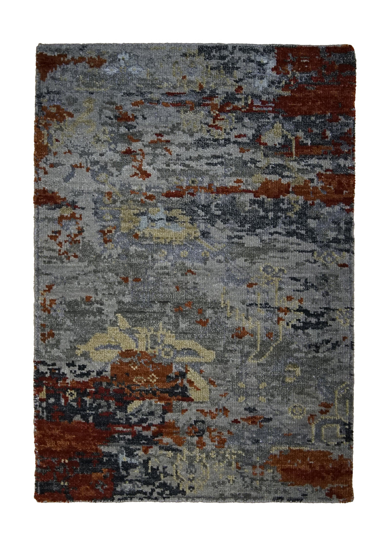 A31507 Oriental Rug Indian Handmade Area Modern 2'0'' x 3'0'' -2x3- Gray Red Splatter Abstract Design