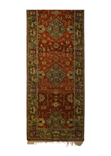 A31515 Oriental Rug Indian Handmade Runner Transitional 2'7'' x 7'11'' -3x8- Red Brown Geometric Design