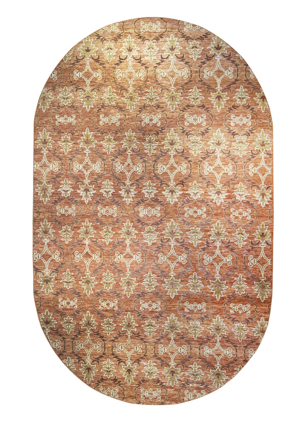 A31516 Oriental Rug Indian Handmade Round Transitional 8'5'' x 13'5'' -8x13- Red Oval Geometric Design