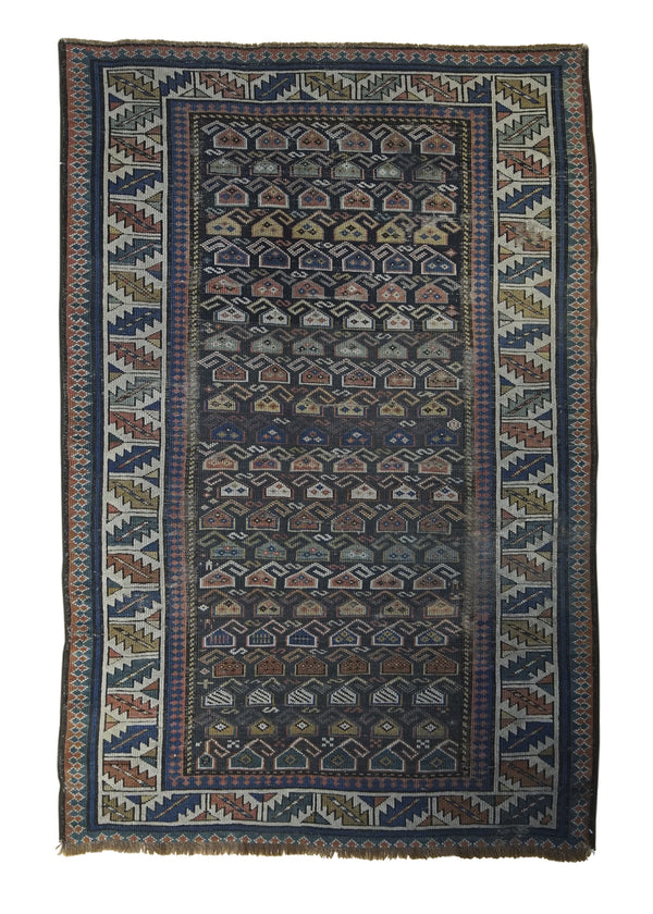A31522 Caucasian Rug Shirvan Handmade Area Tribal Antique 3'5'' x 5'1'' -3x5- Brown Geometric Design
