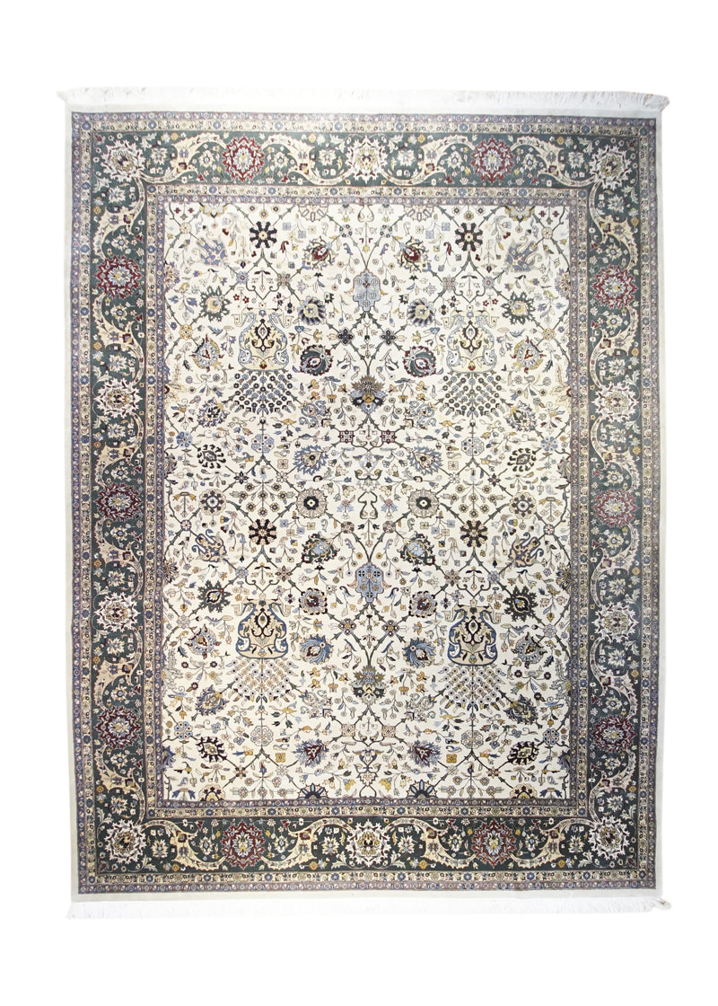 A31532 Oriental Rug Indian Handmade Area Transitional 8'12'' x 12'1'' -9x12- Whites Beige Blue Red Floral Design