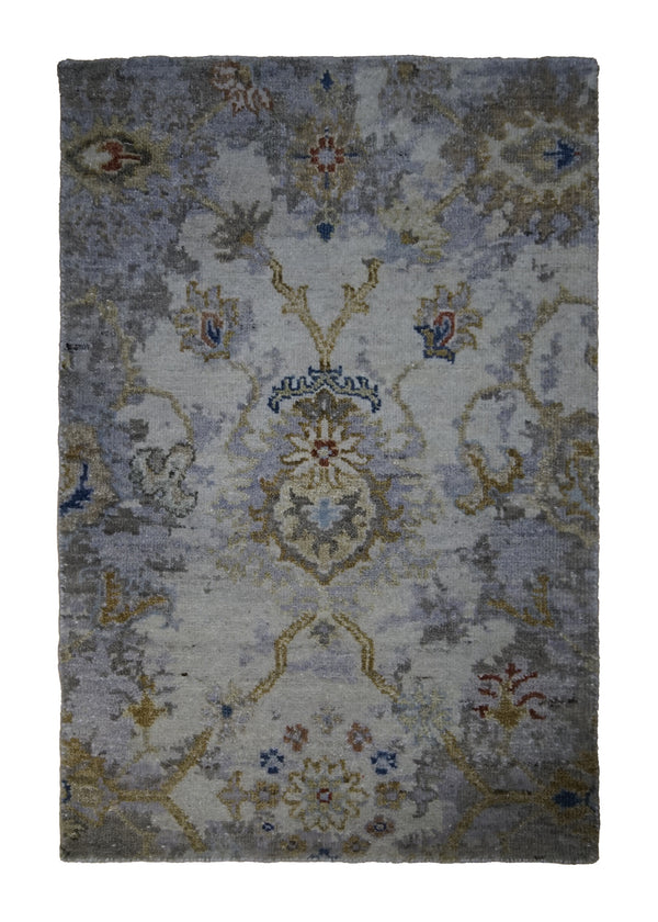A31539 Oriental Rug Indian Handmade Area Transitional 2'0'' x 3'0'' -2x3- Whites Beige Yellow Gold Floral Oushak Design