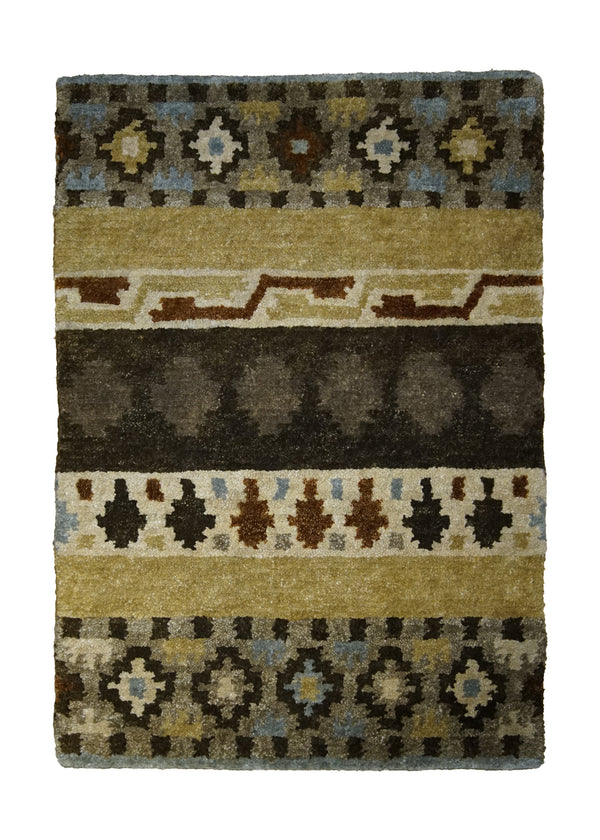 A31547 Oriental Rug Indian Handmade Area Transitional 2'0'' x 3'0'' -2x3- Yellow Gold Brown Geometric Design