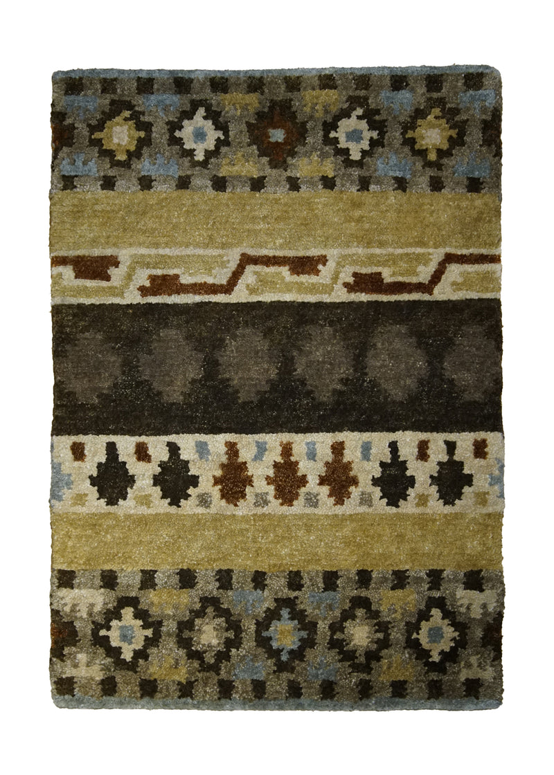 A31547 Oriental Rug Indian Handmade Area Transitional 2'0'' x 3'0'' -2x3- Yellow Gold Brown Geometric Design