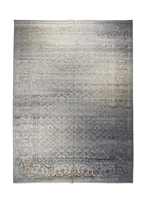 A31551 Oriental Rug Indian Handmade Area Transitional 8'11'' x 12'0'' -9x12- Blue Whites Beige Floral Design