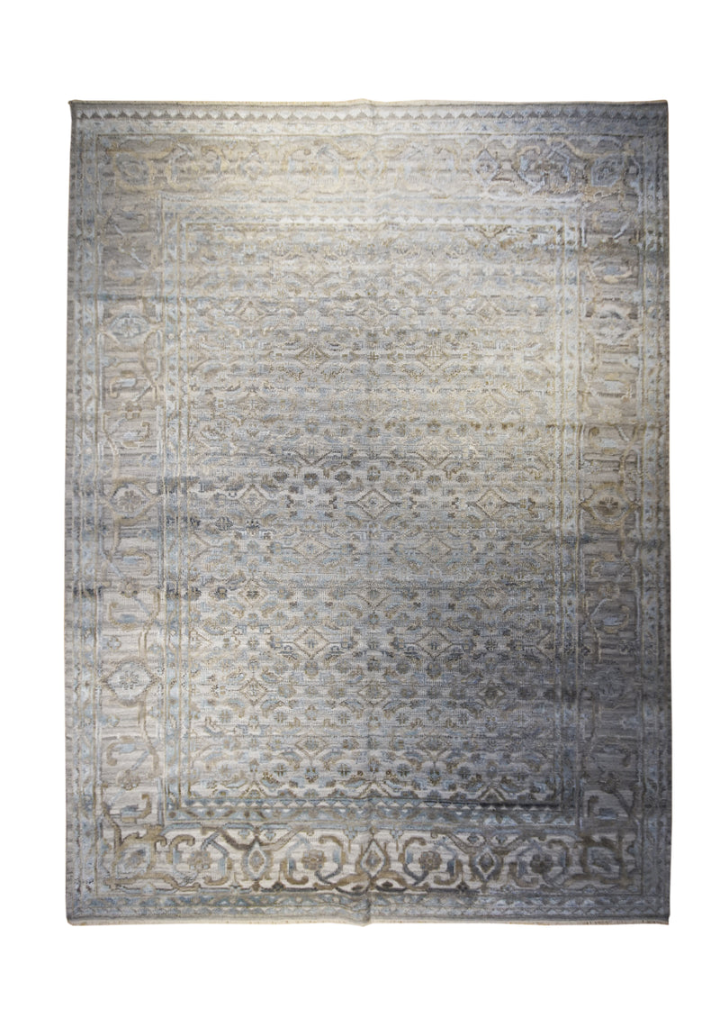A31551 Oriental Rug Indian Handmade Area Transitional 8'11'' x 12'0'' -9x12- Blue Whites Beige Floral Design