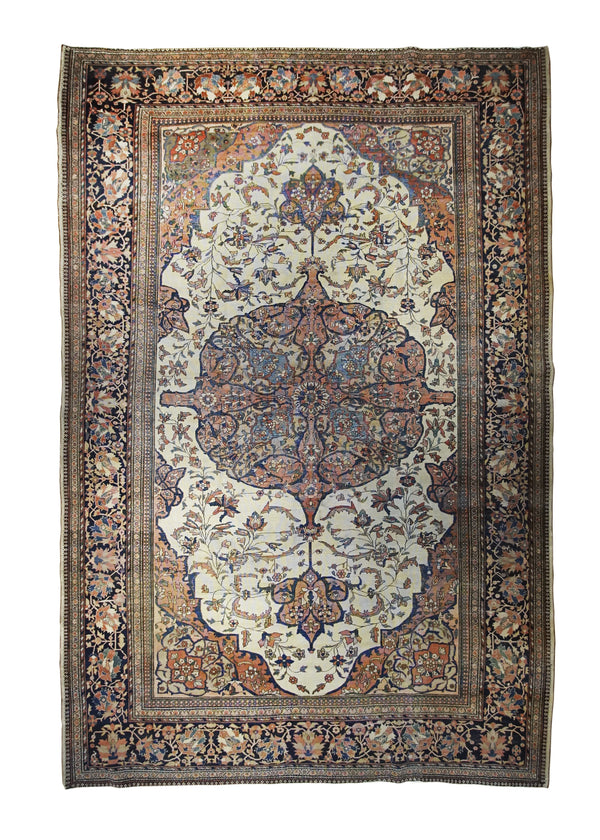 A31554 Persian Rug Sarouk Handmade Area Traditional Antique 8'3'' x 11'10'' -8x12- Whites Beige Blue Red Floral Design