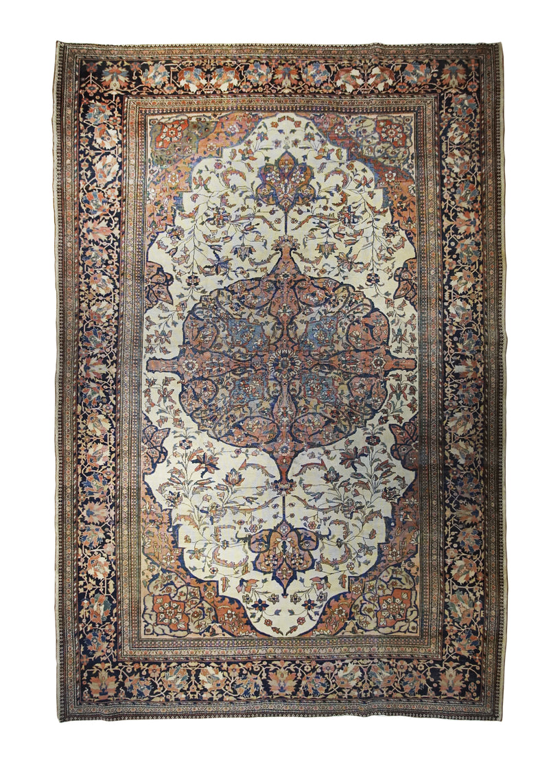 A31554 Persian Rug Sarouk Handmade Area Traditional Antique 8'3'' x 11'10'' -8x12- Whites Beige Blue Red Floral Design