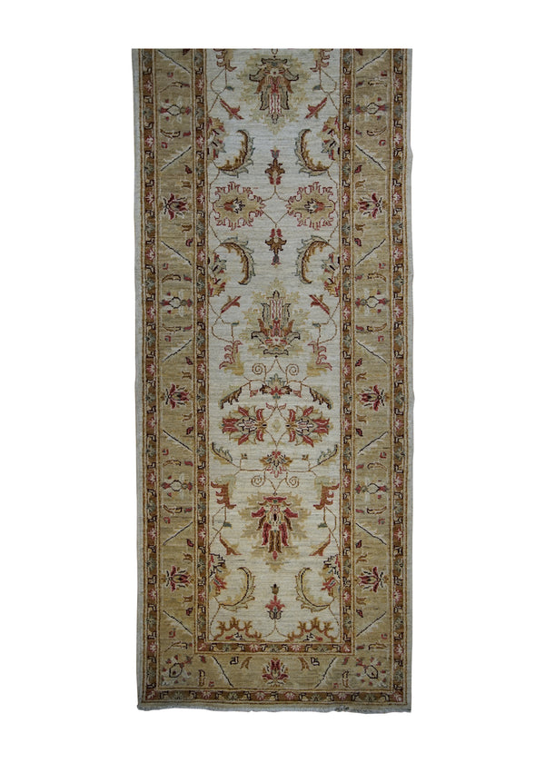 A31564 Oriental Rug Pakistani Handmade Runner Transitional 2'8'' x 9'2'' -3x9- Whites Beige Yellow Gold Antique Washed Oushak Floral Design
