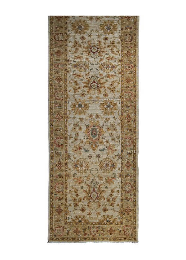 A31565 Oriental Rug Pakistani Handmade Runner Transitional 2'8'' x 10'3'' -3x10- Whites Beige Yellow Gold Antique Washed Oushak Floral Design