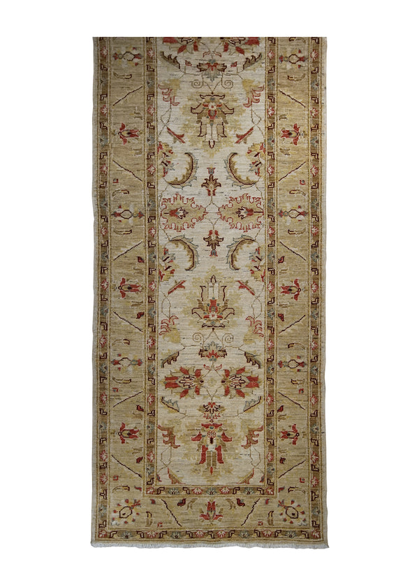 A31566 Oriental Rug Pakistani Handmade Runner Transitional 2'8'' x 7'8'' -3x8- Whites Beige Yellow Gold Antique Washed Oushak Floral Design