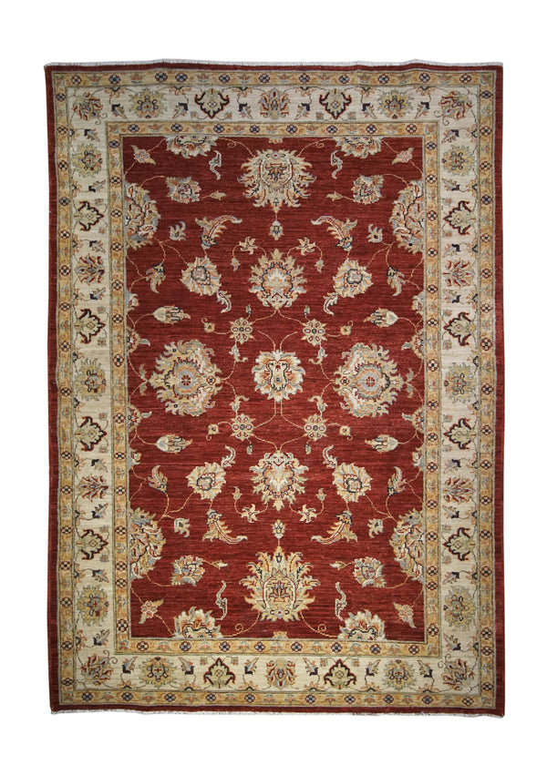 A31575 Oriental Rug Pakistani Handmade Area Transitional 4'2'' x 5'10'' -4x6- Red Yellow Gold Antique Washed Oushak Floral Design